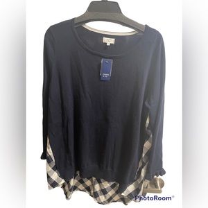 NWT crown & ivy Navy and White Layered Look Sweater Sz XL